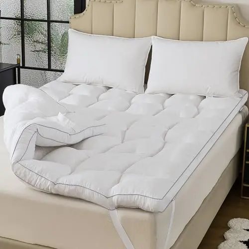 SHOUREN Memory Foam Mattress Topper Queen, Extra Soft Pillow Top Bed Topper for Back Pain Relief, Fluffy Shredded Memory Foam Filling with Down Alternative Cover, 60x80