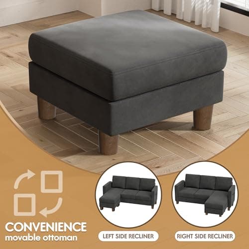 VICTONE Convertible Sectional Sofa Couch, 3 Seat L-Shaped Sofa with Linen Fabric Ottoman Small Couch for Small Apartments, Living Room and Office (Linen Fabric, Dark Gray) 7