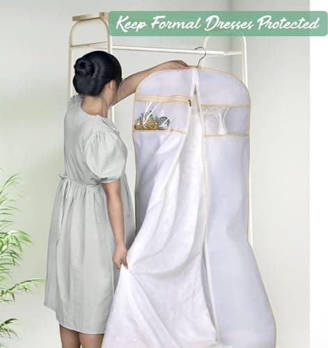 MISSLO 70" Bridal Wedding Gown Dress Garment Bag with Accessories Pouch Large Travel Garment Cover 8" Gusset (White) 6