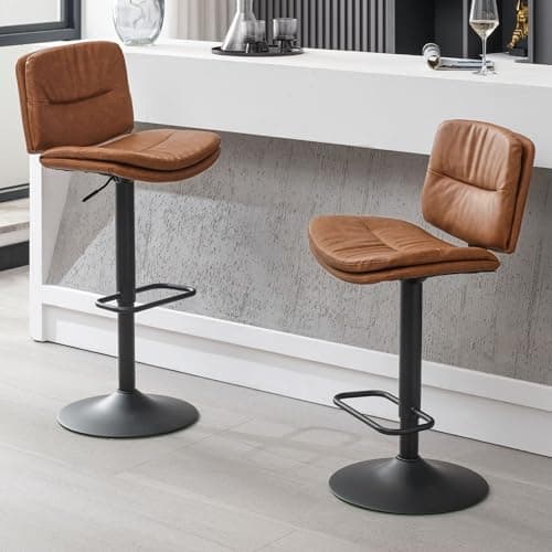 FIRAVOE Swivel Bar Stools Set of 2, Double-Layer Upholstered Counter Height Bar Stools with Back, Adjustable Bar Stool 24"-32", Faux Leather Barstools for Kitchen Island (Brown, 2PCS (24"-32"))