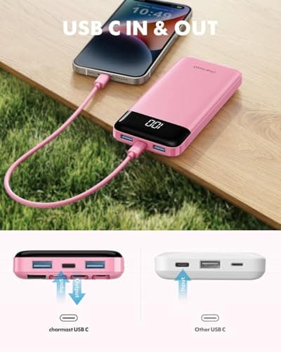 charmast Portable Charger with Built in Cables, Power Bank with Cords Wires, Slim 10000mAh Travel Battery Pack 6 Outputs 3 Inputs 3A Fast Charging for Samsung Google Pixel LG Moto iPhone iPad 8