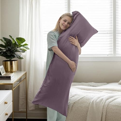 Body Cooling Pillow Cases Cover, Bamboo Rayon Body Pillowcases with Zipper Closure, Cool & Breathable Pillow Case for Hot Sleepers and Night Sweats, 20x54 inches, Greish Purple 6