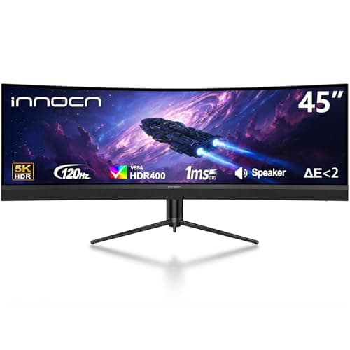 INNOCN 45" 5K2K 5120 x 1440P 120Hz Curved Ultra Widescreen Monitor, R1500, HDR400, USB C 65W, PIP/PBP Screen Split, Gaming, Editing, Productivity, AI Workflow, Speaker, Adjustable Mountable Stand
