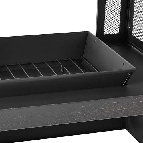 Four Seasons Courtyard Durable Steel Rectangular Freestanding Wood Burning Fireplace with Log Rack and Tool for Outdoor Use, Black/Gold 7