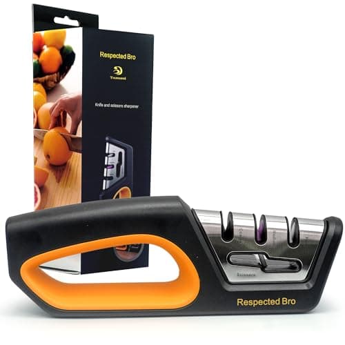 RESPECTED BRO 4-in-1 Knife and Scissors Sharpener, Premium Kitchen Knife Sharpener Tool, Help Prepare Restore & Polish Blades, Comfort & Ergonomic Handles For Easy-To-Use