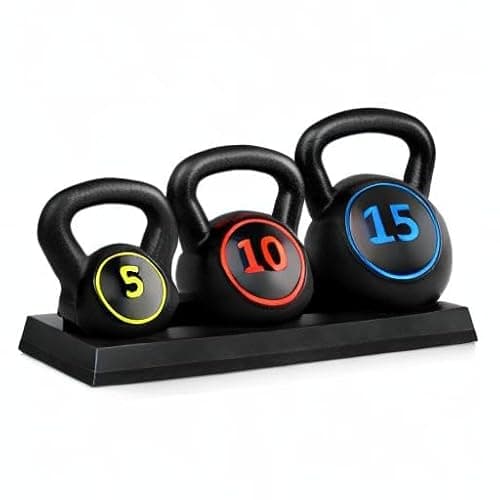 Best Choice Products 3-Piece Kettlebell Set with Storage Rack, HDPE Coated Exercise Fitness Concrete Weights for Home Gym, Strength Training, HIIT Workout 5lb, 10lb, 15lb 8