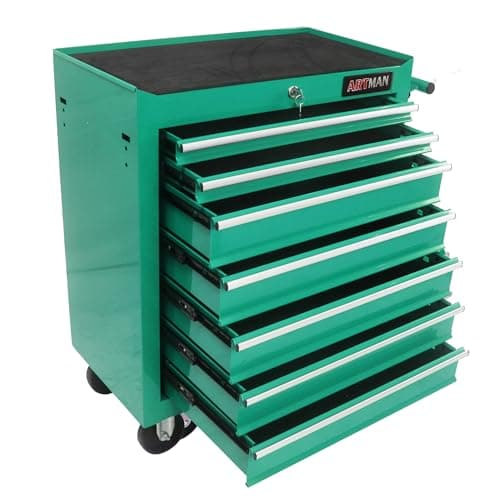 Aoile 7-Drawer Tool Chest with Rolling Multifunctional Tool Cart, Storage Organizer Cabinets with Key Locking for Garage, Warehouse, Repair Shop (Green)
