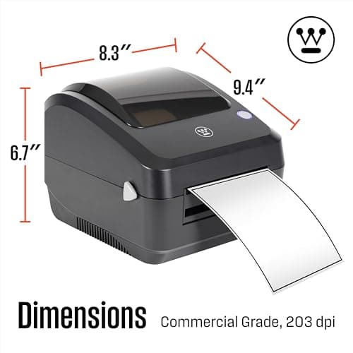 Westinghouse Thermal Shipping Label Printer USB, 4x6 Label Commercial Grade, Compatible with USPS, UPS, FedEx, Shopify, Amazon, Small Business, Desktop Label Printer for Packages, Includes Labels 13