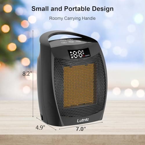 Portable Ceramic Space Heater 1500W, Fast Heating, Digital Display with Touch Controls, Built-in Handle, Overheat and Tip-Over Protection, Ideal for Home, Bedroom, and Office Heating 6