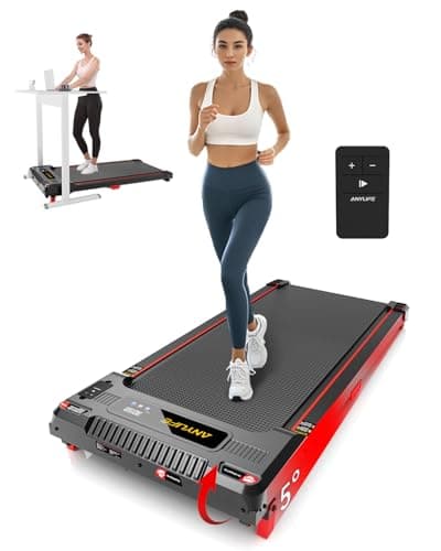 Walking Pad Treadmill, Anylife Incline Walking Pads Under Desk 330lb Capacity, 2.5HP Portable Treadmills for Home, Compact Treadmill Small Running Pad with LED Display, Remote Control, Black Red