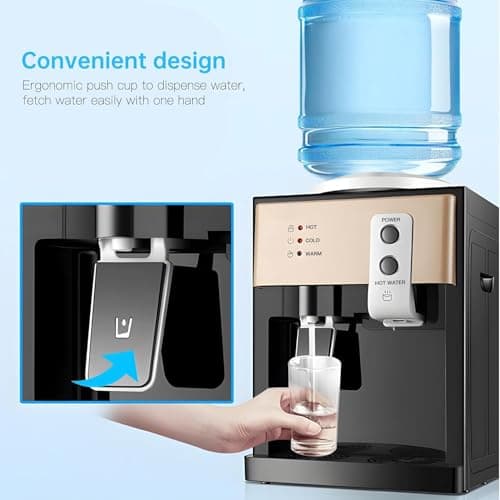 Housiwill Countertop Water Dispenser, Top Loading Water Cooler for 1.2 to 5 Gallon, 3 Temperature Settings Room Temperature Water Cold Hot Water Dispenser, Suitable for Home, Office, Dorm Bedside Use 5