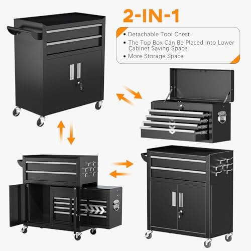 INTERGREAT Rolling Tool Chest with Wheels and 8 Drawers, Detachable Large Tool Cabinet with Lock for Garage, Locking Mechanic Tool Cart with Black Liner for Warehouse, Workshop, High Capacity 7