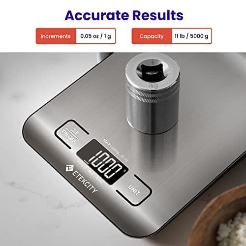 Etekcity Food Kitchen Scale, Digital Grams and Ounces for Weight Loss, Baking, Cooking, Keto and Meal Prep, LCD Display, Medium, 304 Stainless Steel 8