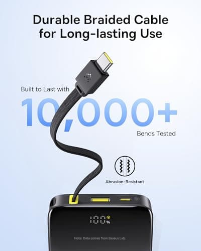 Baseus Portable Charger, 10000mAh Fast Charging Power Bank, 22.5W PD3.0 QC3.0 Battery Pack Built-in USB C Braided Cable, Travel Essentials for iPhone 17 16 15, iPad, S25/S24, Indoor/Outdoor 5