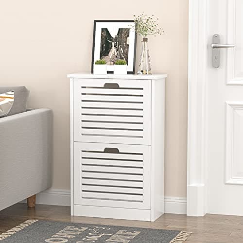 TENNTOU Shoe Storage Cabinet with 2 Flip Drawers, Shoe Cabinet Storage for Entryway, Hidden Narrow Slim Free Standing Shoe Rack Organizer for Hallway
