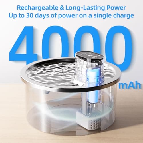 Wireless Cat Water Fountain Stainless Steel Automatic Pet Water Dispenser 4000mAh Battery Operated 3.2L/108oz Large Capacity Water Fountains for Cats Dogs 5