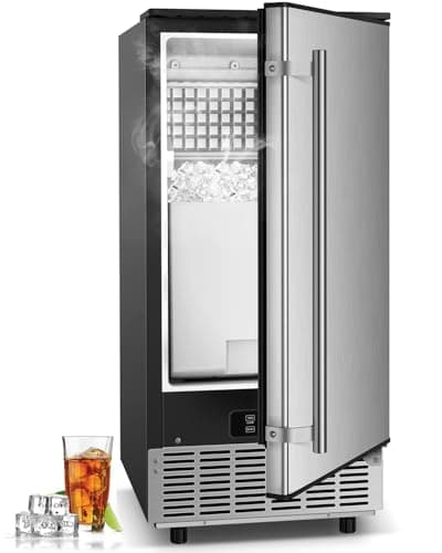 Under Counter Ice Maker Machine Commercial - 120LBS/24H with 30lbs Ice Storage Bucket & Reversible Door, Built-in Freestanding Ice Machine, Automatic Cleaning/24 Hours Timer, For Home & Commercial Use