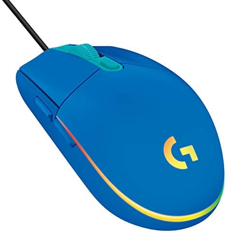 Logitech G203 Wired Gaming Mouse, 8,000 DPI, Rainbow Optical Effect LIGHTSYNC RGB, 6 Programmable Buttons, On-Board Memory, Screen Mapping, PC/Mac Computer and Laptop Compatible - Blue (Renewed)