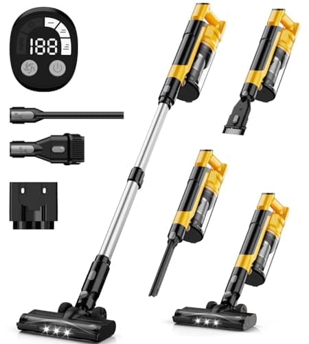 350W Cordless Vacuum Cleaner for Dewalt 20v Battery, 35kPa Brushless Lightweight Stick Vacuum with 3 Mode Suction, 6 in 1 Stick Vacuum Cleaner with HEPA for Floor, Carpet, Car (Battery Not Included)