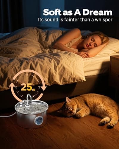 Cat Water Fountain Stainless Steel: Cat Fountain for Drinking - 88oz/2.6L Pet Water Fountain for Cats Indoor - Quiet Cats Water Bowl Dispenser - Pets Feeding & Watering Supplies - for Small Animals 8