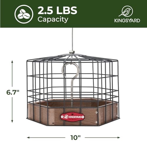 Kingsyard Squirrel Proof Platform Bird Feeders for Outdoor Hanging, 10" Wide Metal Caged Bird Feeder for Small Wildbirds Finches, Recycled Plastic Feeding Platform with Metal Seed Tray, Brown 5