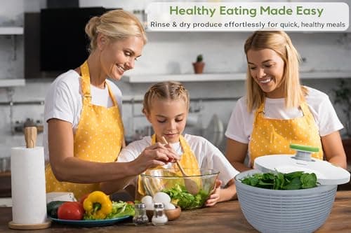 Brieftons 6.2-Quart Large Salad Spinner: Vegetable Washer Dryer Drainer Strainer with Bowl & Colander, Easy One-Handed Pump, Compact Storage, for Washing, Cleaning & Drying Greens, Vegetables, Fruits 9