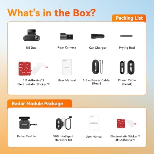 DDPAI 4K Dash Cam Front and Rear, 2160P+1080P Car Dash Camera, GPS 5G WiFi Dashcam for Cars, Free eMMC 32G Dual Storage Support 512G,Radar Motion Detection,Night Vision,72 Hour Parking Mode, N5 Dual 8