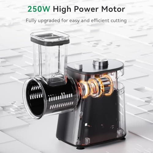 BMSX Electric Cheese Grater Upgraded, 250W Electric Slicer Shredder, Automatic Cheese Shredder, Electric Salad Machine for Fruits, Vegetables, Cheeses，Salad Maker With 5 Different Shapes of Blades 6