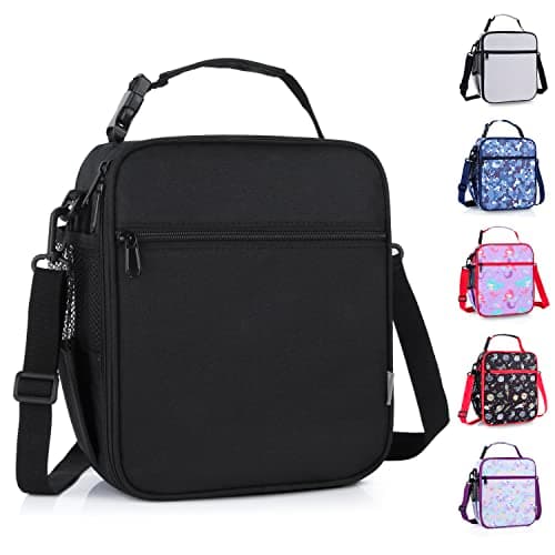 hombrima Kids Insulated Lunch Box Bag, Thermal Picnic Cool Bags with Adjustable Strap for Adults Children Women Men Boys Girls School Work (Black)