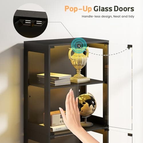 Lamtor Display Cabinet with Glass Doors - 67" Curio Cabinet with RGB LED Lights and Drawer for Collectibles, 4 Tier Glass Display Case for Living Room, Office, Black(Narrow) 5