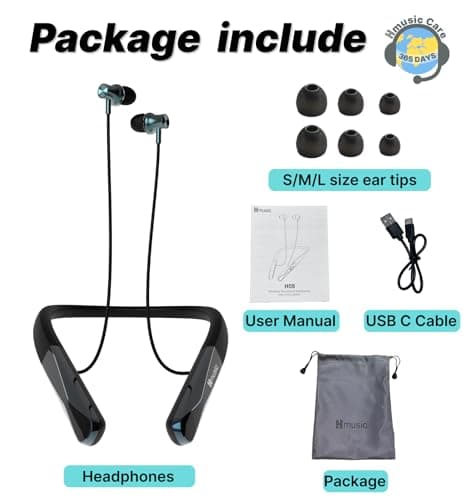 Hmusic H08 Neckband Headphones Bluetooth 6.0,Wireless Neckband Earbuds,Voice Return Mic,35H Battery Life,IPX5 Waterproof,Power Display,Call Alerts,Around the Neck Magnetic Earphones for Singing,Sports 9