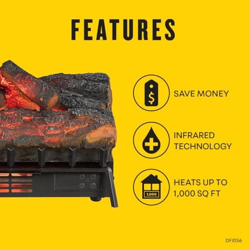 duraflame Electric Log Set 1,000 Sq Ft Heater, Faux Logs Insert with Infrared Flames for Existing Fireplaces, Remote Control Included 11