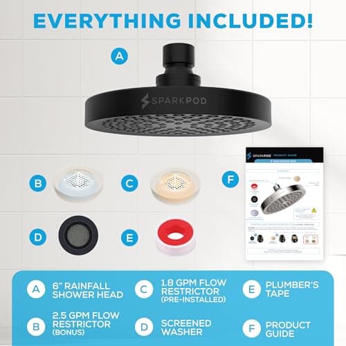 SparkPod Shower Head - High Pressure Rain - Premium Quality Luxury Design - Easy Clean Adjustable Replacement for Your Bathroom Shower Heads (Midnight Black Matte, 6 Inch Round) 9