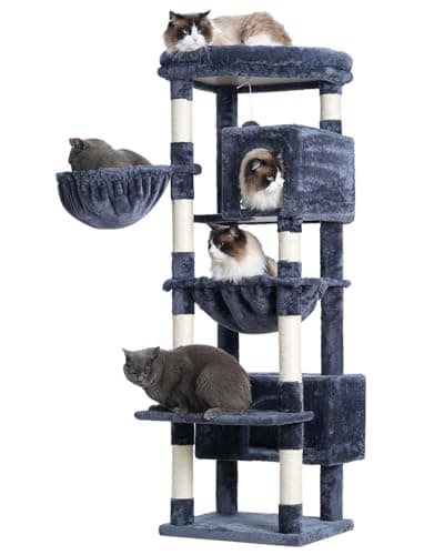 Gitelsnour Cat Tree for Indoor Cats Large Adult, 60.2 Cat Tower with Large Platforms, Cat condo, Cat Tree Tower with 8 Cat Scratching Posts, Cat Hammock, Smoky Gray GCT030-MG