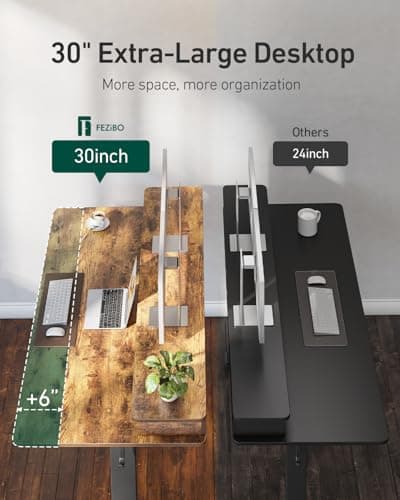 FEZIBO 55 x 30 inch Standing Desk with Drawers, Height Adjustable Electric Workstation, Computer Sit Stand Up Table with Large Storage Shelf 4 Drawers and 2 Hooks, Rustic Brown 6