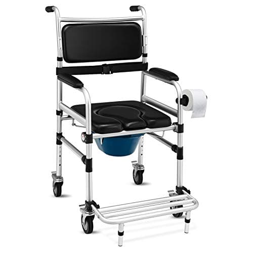 Goplus 4 in 1 Shower Commode Wheelchair, 330lbs Bedside Commode Chair for Toilet with Arms, Portable Rolling Shower Chair with Wheels for Elderly Disabled Handicap Adults Bariatric 8
