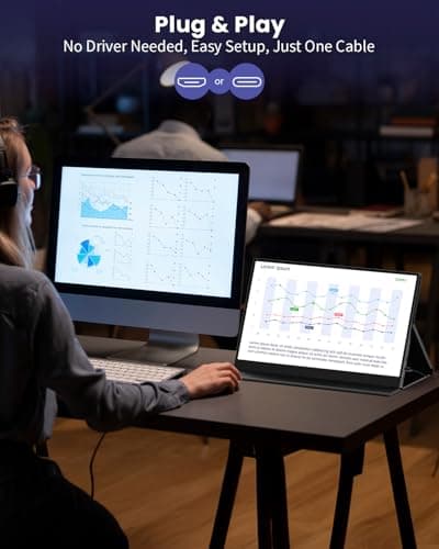 ZUCWO 15.6 Inch Portable Computer Monitor, Portable Monitor for Laptop,PC,MacBook,Phone, PS4, 1080P FHD Display with HDMI USB-C, Built-in Speaker with Leather Case, Travel Work Home Gaming Monitors 5