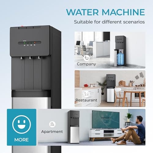 Euhomy Bottom Loading Water Dispenser for 5 Gallons, 3 Temperatures (Cold/Hot/Warm) with Child Lock, Display Light, Water Dispenser for Apartments, Schools, Companies, Black 6