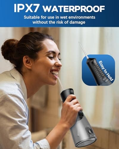 JTF Water Dental Flosser Picks for Teeth - 4 Modes Cordless Oral Irrigator, 300ML Portable Water Flosser & Rechargeable IPX7 Waterproof Water Teeth Cleaner for Home Travel with 9 Jet Tips (Black) 7
