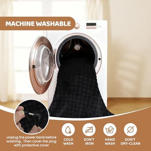 TZOSDOBO Cordless Heated Blanket, Battery Operated Heating Blanket with 20000mAh Rechargeable Power Bank, Portable Heated Throw Blanket, 59"x 35.5" Electric Heated Shawl, 3 Fast-heating Levels (Black) 8