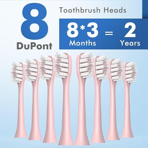 keosaa Pink Electric Toothbrush with 8 Brush Heads, Sonic Toothbrush with Fast Charge 4 Hours Last 60 Days, 2-Min & 30s Smart Timer, IPX7 Waterproof(Pink) 6