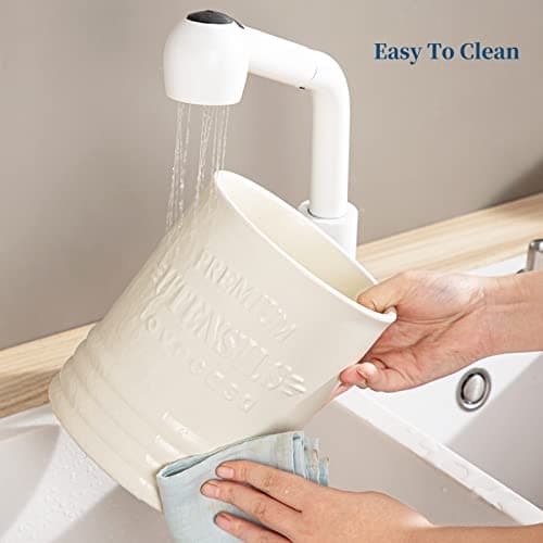 LOVECASA Vintage Utensil Holder for Kitchen Countertop, 7.2” Large Ceramic Utensil Crock for Home Décor, Farmhouse Utensil Vase for Housewarming, Wedding, Birthday Gift - Cream White 9