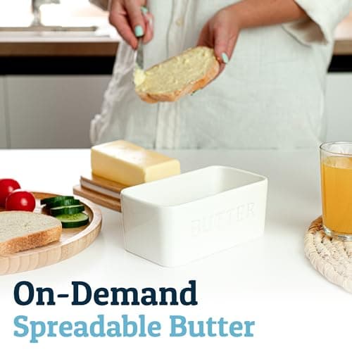 PriorityChef Extra Large Butter Dish with Lid for Countertop, Ceramic Butter Container With Airtight Cover, Butter Keeper for Counter or Fridge, Butter Holder Storage, White 6