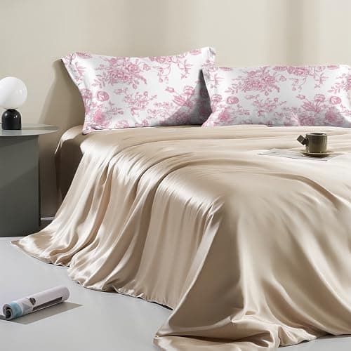 Satin Pillowcase 1 Pack - Pink Flowers Peonies Roses Silky Pillow Cover for Hair and Skin,Standard Size 20x26 Inch Soft Cooling Printed Floral Pillow Cases with Hidden Zipper,Gifts for Women Men 6