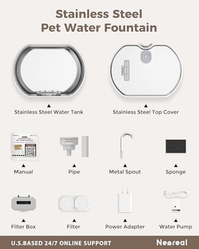 Cat Water Fountain Stainless Steel: 74oz/2.2L Cat Fountain for Drinking- Pet Water Fountain Inside - Automatic Dog Watering Dispenser Bowl - Pet Feeding & Watering Supplies - Water Level Window 7