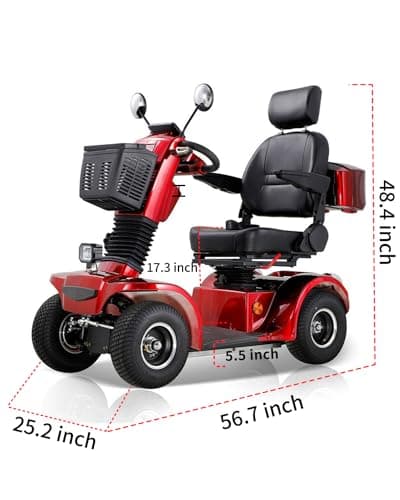 Dvsripa All Terrain Mobility Scooter for Seniors,Heavy-Duty 4 Wheel Mobility Scooters Mobility Scooter,Handicap Scooters for Adults with 3-Speed Travel Long (Red) 6