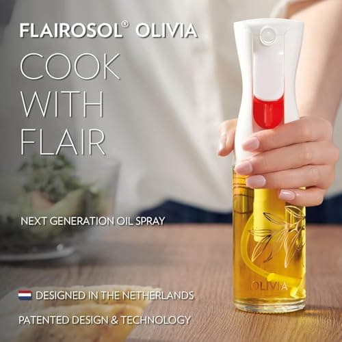 FLAIROSOL OLIVIA. The Original Advanced Oil Sprayer for Cooking, Salads, BBQs and More, Continuous Spray with Portion Control, Trusted by Chefs. Patented Technology. (Glass Bottle) (Golden Leaves) 9
