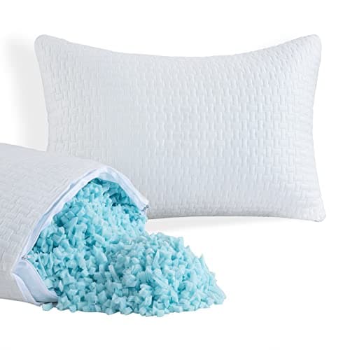 HOMBYS 2 Pcs Extra Firm Bed Pillows for Sleeping, Shredded Memory Foam Pillows Standard Size, for Side, Back, Stomach Sleepers,40% Viscose Made from Bamboo Cooling Cover