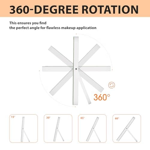 Hasipu Vanity Mirror with Lights, 14" x 10" LED Makeup Mirror, 3 Modes Light, Smart Touch Control Dimmable, 360°Rotation, Rectangle White Frame, with 5X Magnifying Glass 6