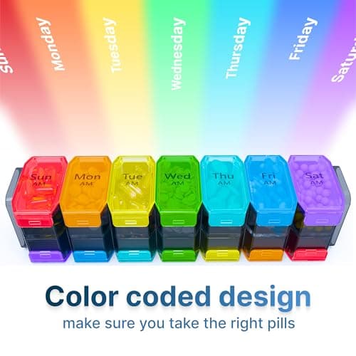 Extra Large Pill Organizer 2 Times a Day – XL Pill Box 7 Day with Big AM/PM Compartments – Fits Large Vitamins, Supplements & Gummies, for 7 or 14-Day Use, Color-Coded, Senior-Friendly, No Spills 7
